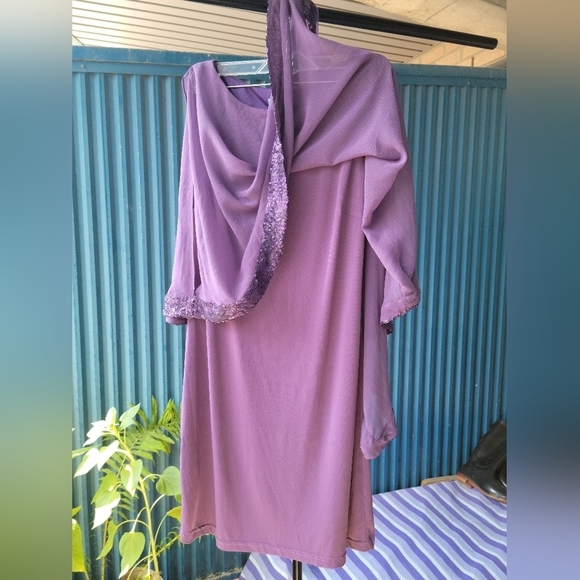 NWT Fraiche purple  lilac Mother-of-the-Bride Dress with attached shawl Large - Picture 5 of 15